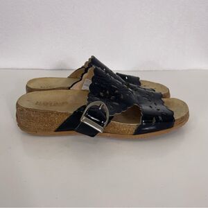 Haflinger Black Patent Leather Perforated Cut Out Sandals
